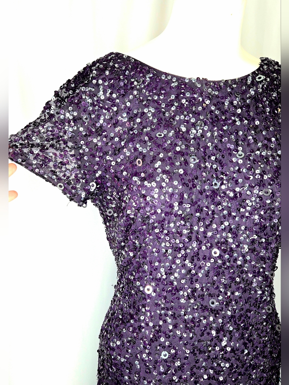 Adrianna Papell Deep Purple Sequin Formal Gown With Train Wedding Guest 10 NWOT‎ - Picture 4 of 14